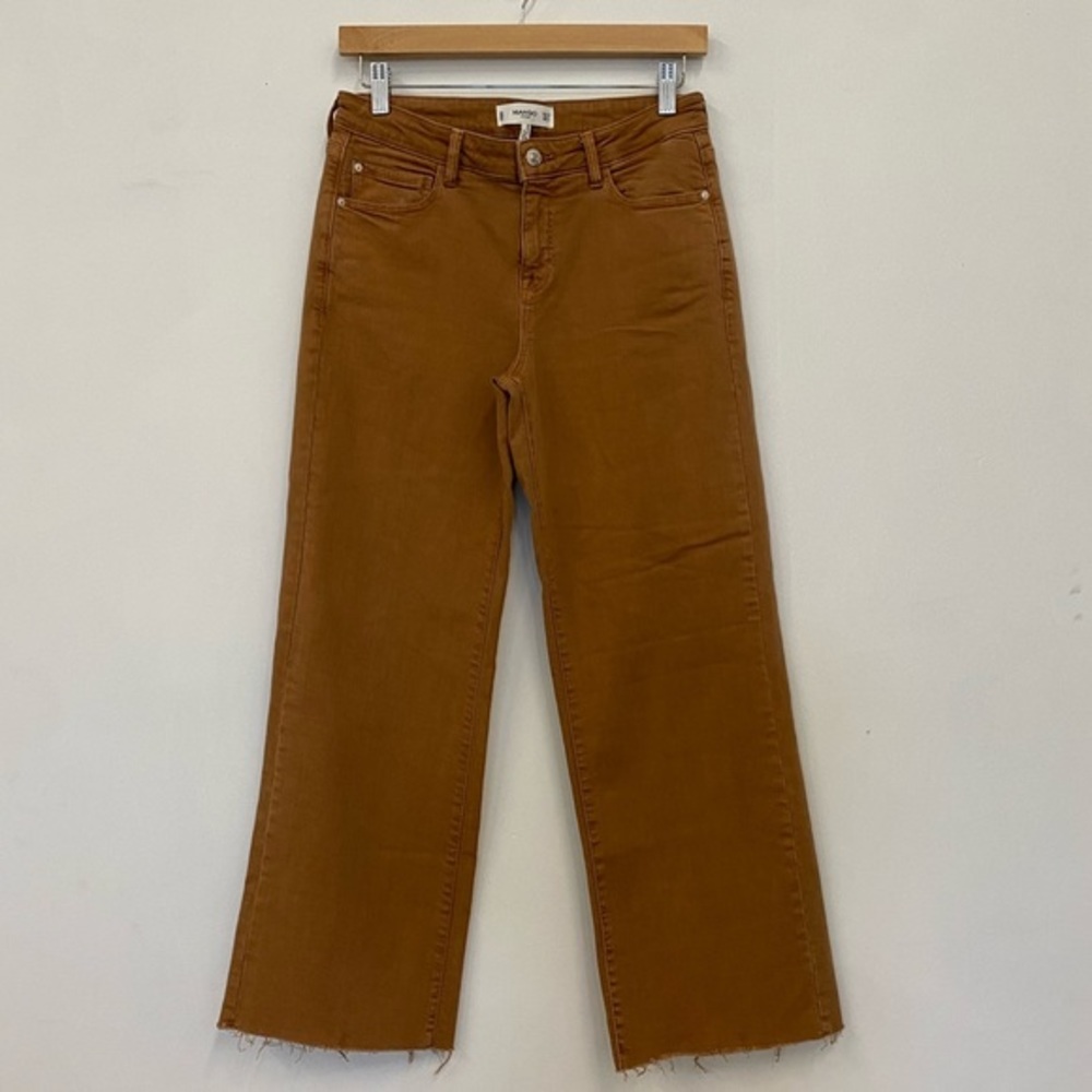 MNG Mango AUDREY, sustainable denim,‎ wide leg raw hem brown size 6/38